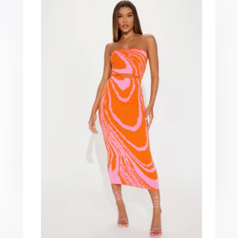 Fashion Nova Orange and Pink One Shoulder Bodycon Dress